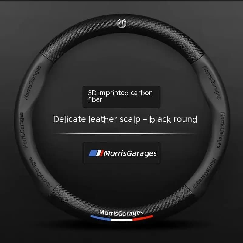 MG Steering Wheel Protector Carbon Fiber Leather With 3D Emblem For MG6 MG4 EV HS ZS MG7 MG3 MG5 Cyberster EHS Interior