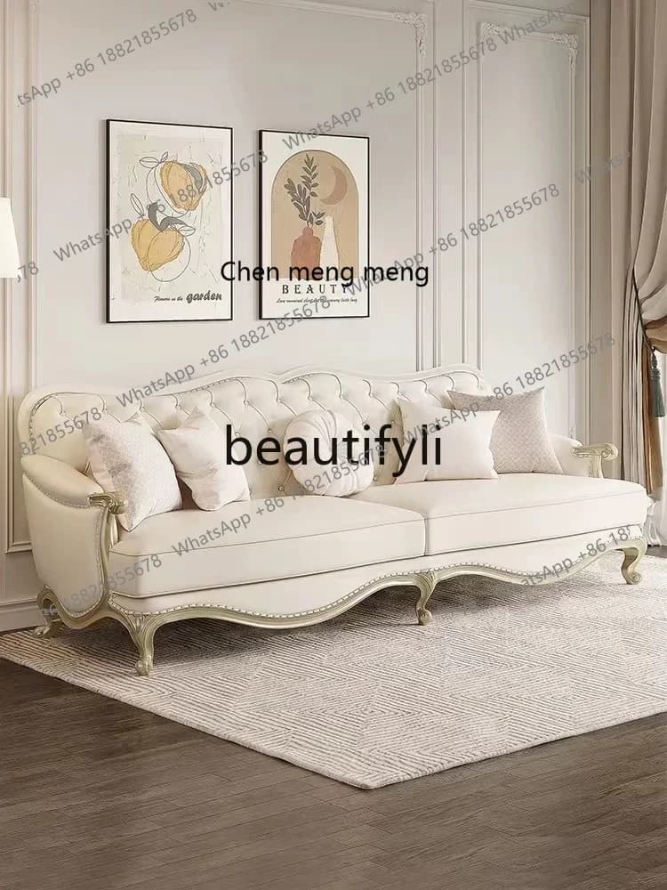 M178 French light luxury cloth all solid wood art sofa simple three-person champagne gold sofa living room combination