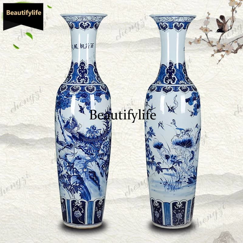 D80 Jingdezhen ceramics floor-to-ceiling vase hand-painted living room hotel ornament lobby company housewarming