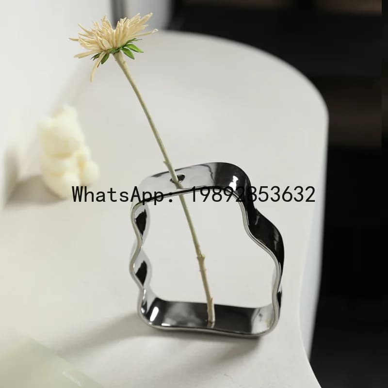 DSA Creative Silver Ceramic Vase Ornament Living Room Flower Arrangement