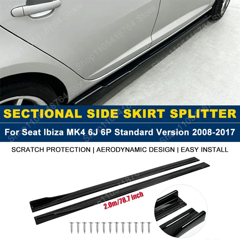 2M/78.7" Side Skirts Extension Rocker Panel Splitter For Seat Ibiza MK4 6J 6P Standard Version 2008-2017 (3DR/5DR/ST)