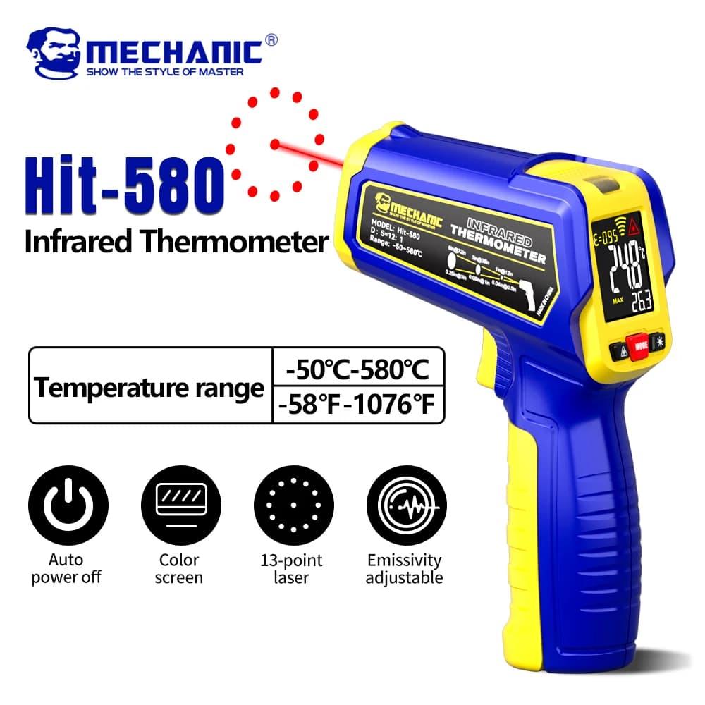 MECHANIC High-Precision Infrared Thermometer Non-Contact Laser for Auto Repair/Industrial HVAC/Kitchen/Electrical Testing