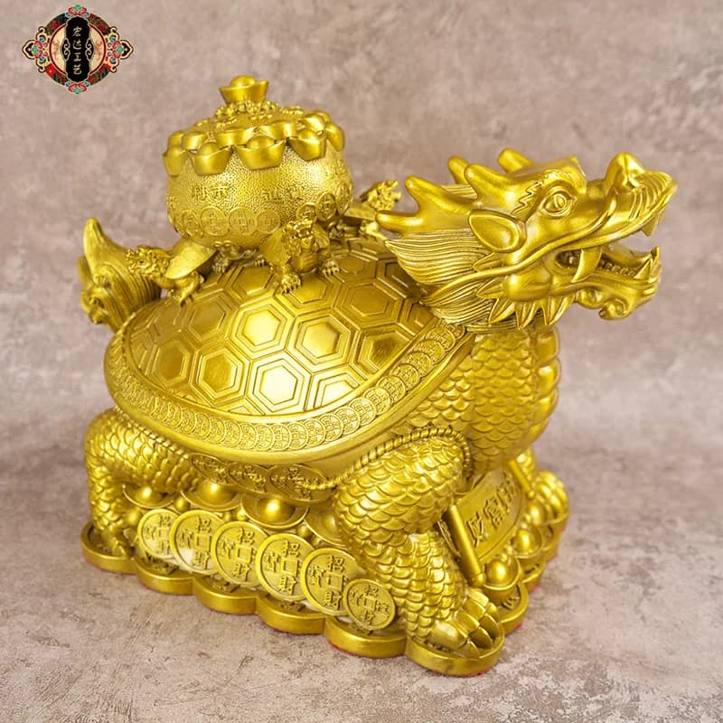 Large Brass Fortune Return Figurine Office entrance decoration: a copper dragon and turtle figurine for a grand opening