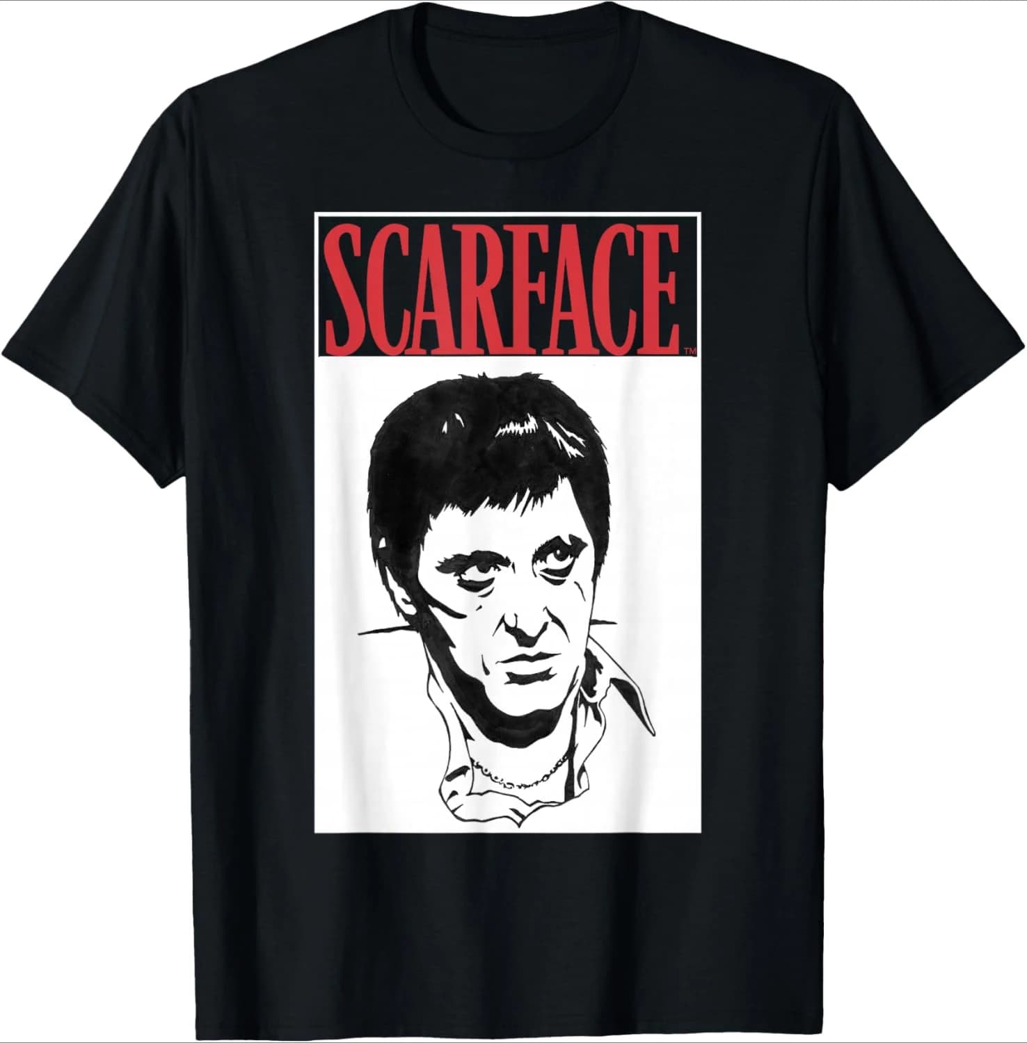 Scarface Black And White Portrait Red Text Graphic design-100% cotton summer O-neck short sleeve casual printed men's T-shirt.
