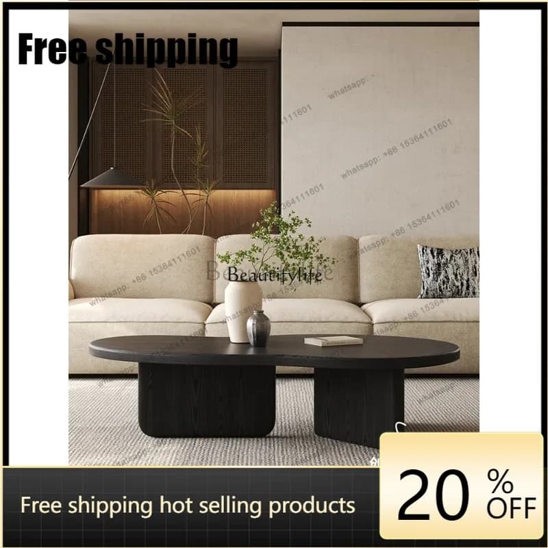 HJ Solid Wood Style Minimalist Modern Black High-end French Medieval Small Coffee Table