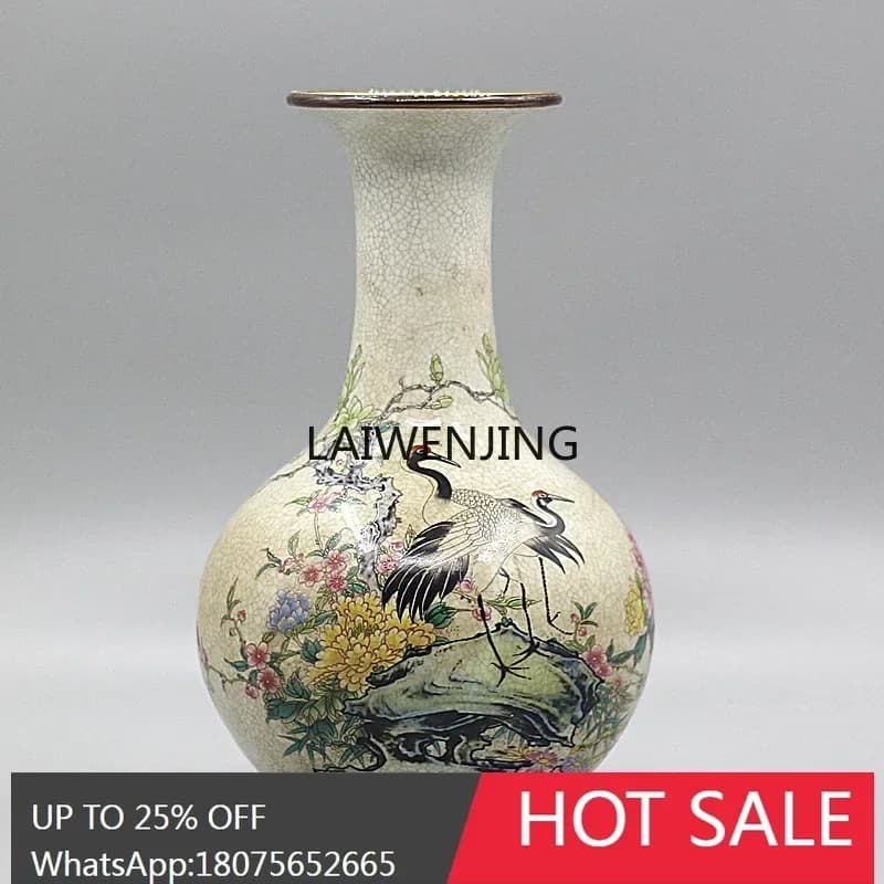 Daqing Qianlong pastel pine crane welcome spring bottle antique porcelain old Chinese ornament collection