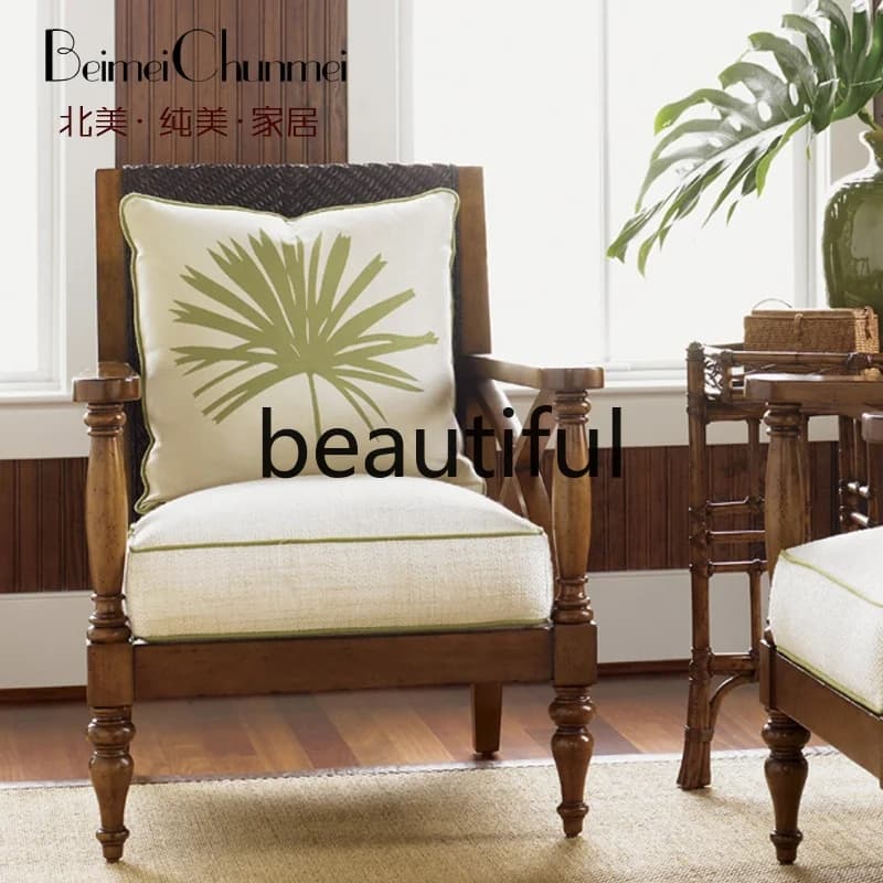 American Nordic Fabric Sofa Pastoral Single Chair Living Room Rattan Sofa Sofa Leisure Balcony Furniture