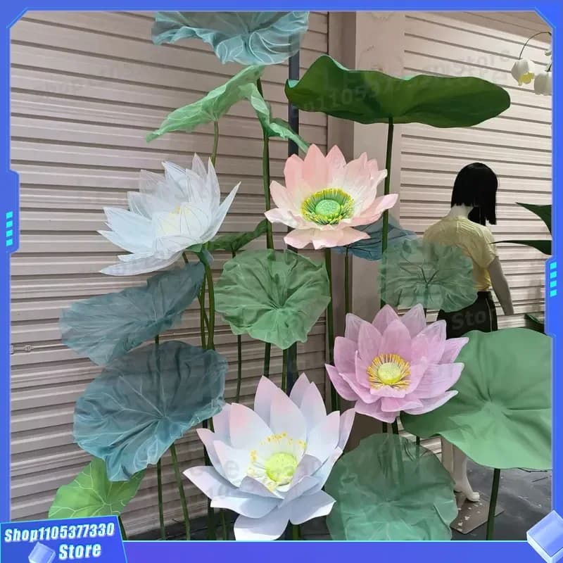 New Chinese Style Artificial Lotus Leaf Fake Water Lily Plant Simulation Flower Prop for Home Floor Landscape Decoration