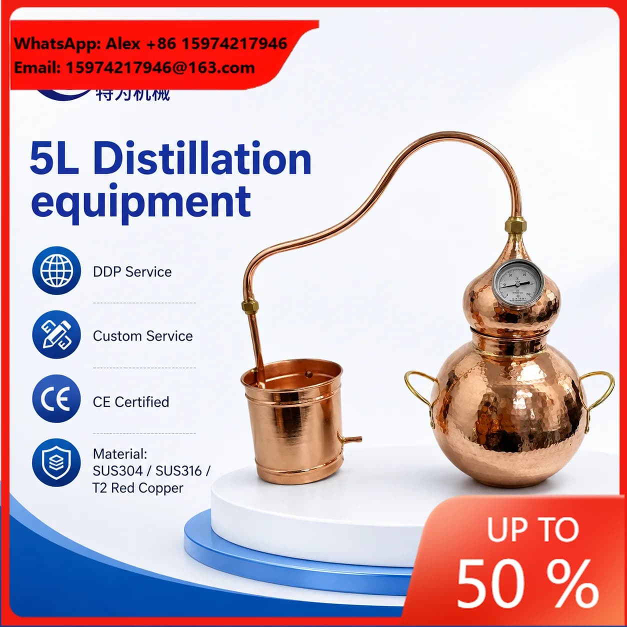 Towin Multi-Capacity Alcohol Pot Still Moonshine Distiller Copper Boiler Alambic Alcohols Distiller Distillation Equipment