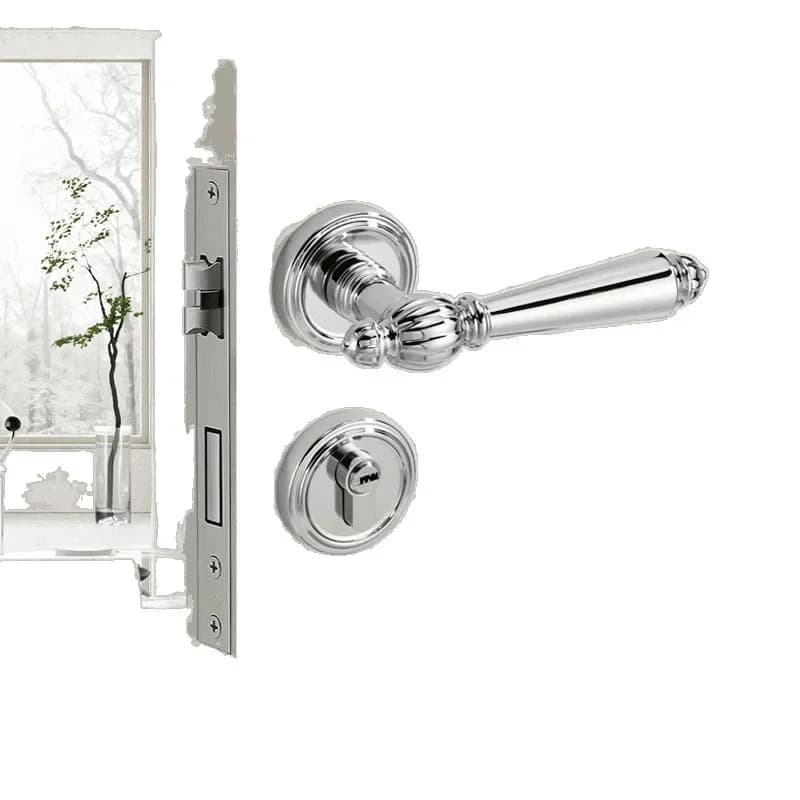 Light luxury silver indoor magnetic suction silent bedroom door lock handle simple door American household use
