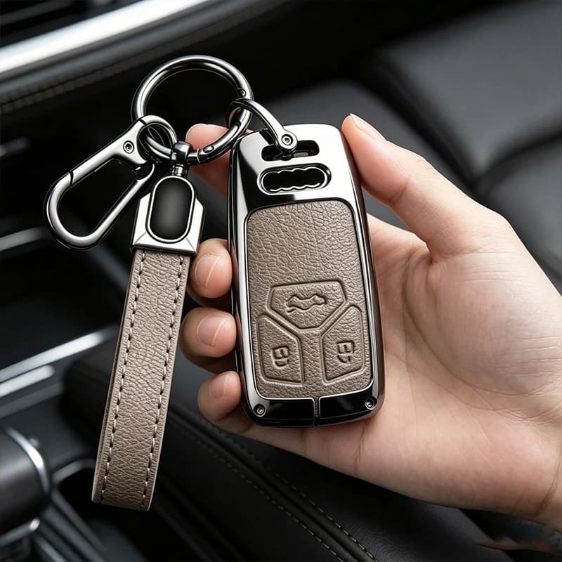 Metal Leather Car Remote Key Case Cover For Audi A4 B9 A5 A6 8S 8W Q5 Q7 4M S4 S5 S7 TT TTS TFSI RS Protector Shell