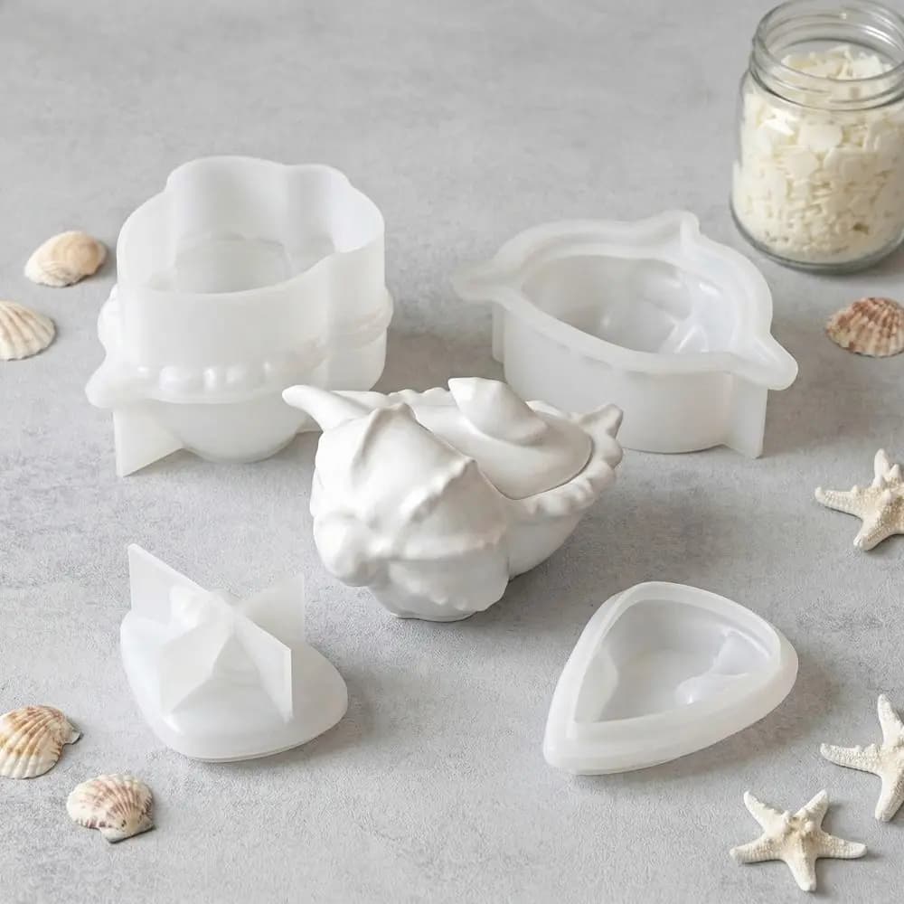 Creative Silicone Conch Shaped Mold with Lid Handmade Storage Box Mold 3D Sea Shell Heat Resistant Candle Cup Mold Home Decor