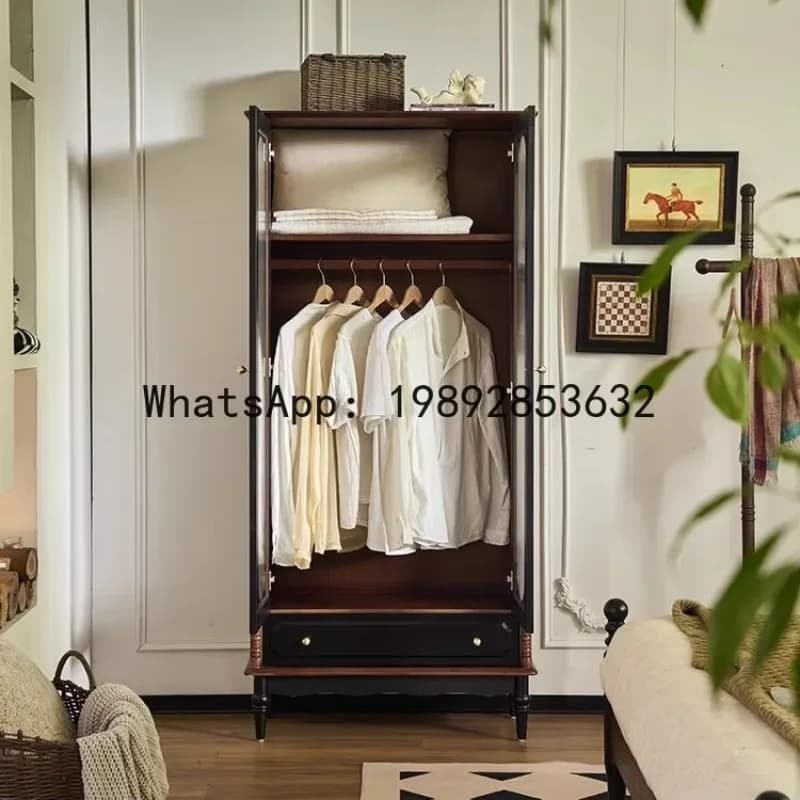 X6  Home Small Apartment Wall-Mounted Two-Door Wardrobe Bedroom Retro Multi-Functional Storage Cabinet