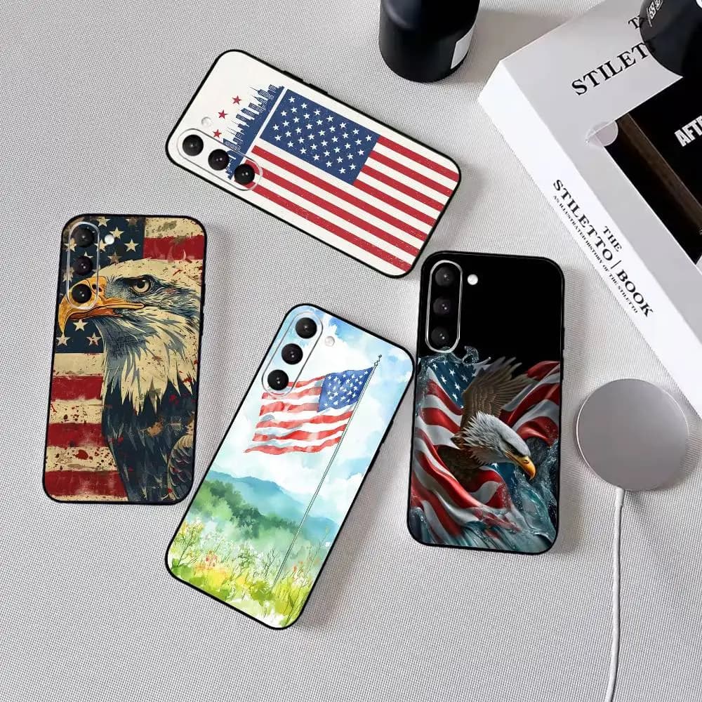 Cool American Flag Art For Phone Case For Samsung Galaxy A73,A72,A71,A70,A53,A52,A51,Soft Silicone Black Cover