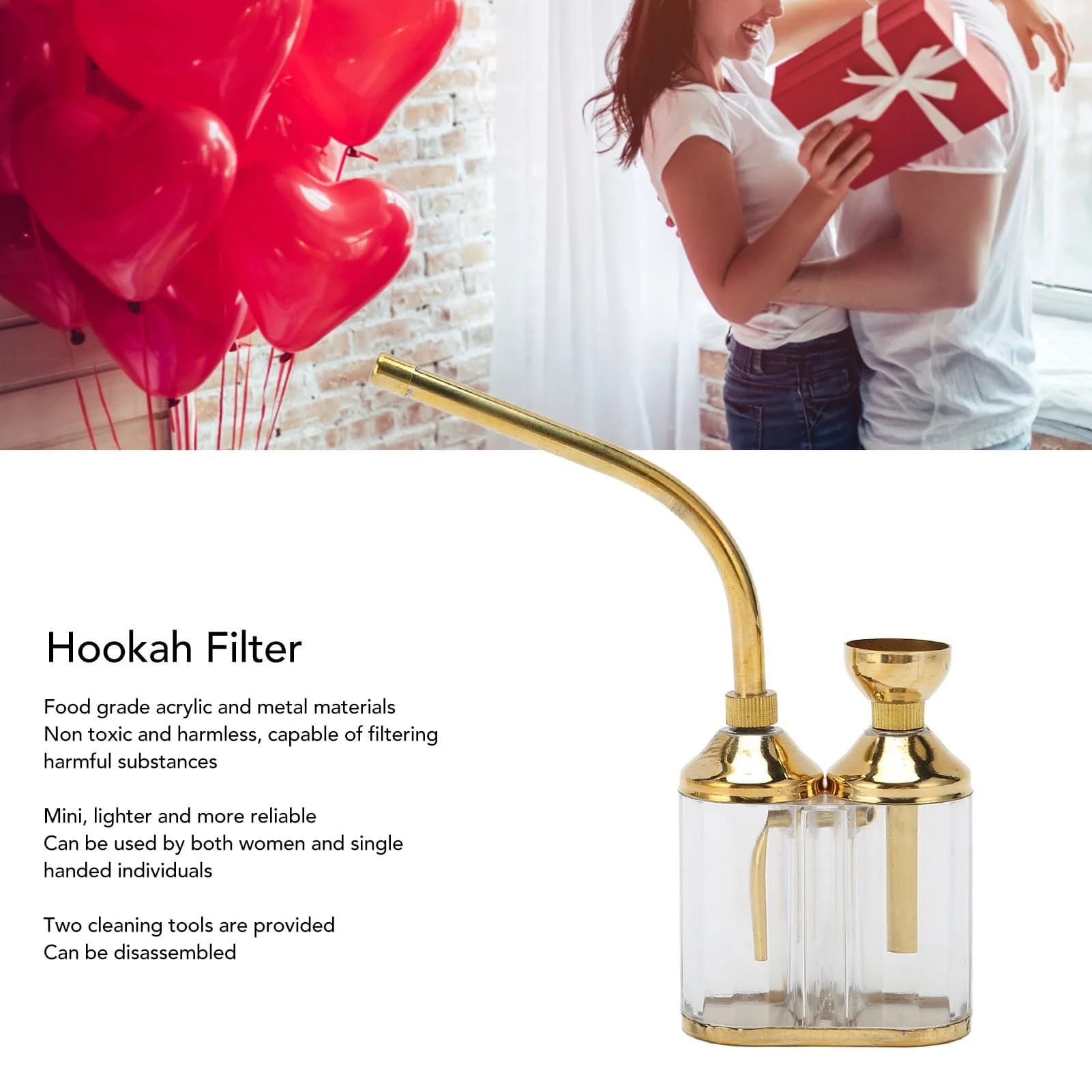 E9 Hookah Filter Mini Light Portable Food Grade Metal Acrylic Detachable Hookah Water Filter
