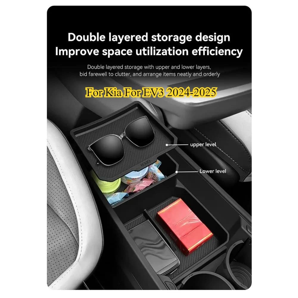 For Kia For EV3 2024-2025 Car Center Console Lower Storage Box TPE Tray Waterproof Organizer Interior tools Accessories
