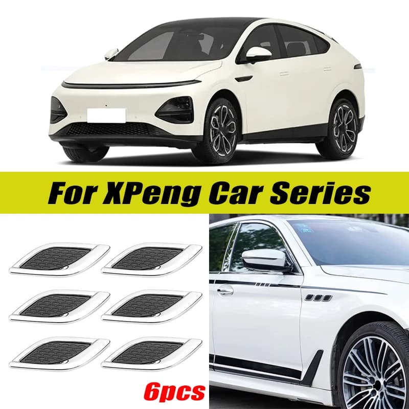 6Pcs Chrome / Black 3D Car Side Fender Air Vent Hood Scoop Outlet Cover Decorative Trim For XPeng P5 P7 P7+ G3 G6 G9 X9 MONA M03