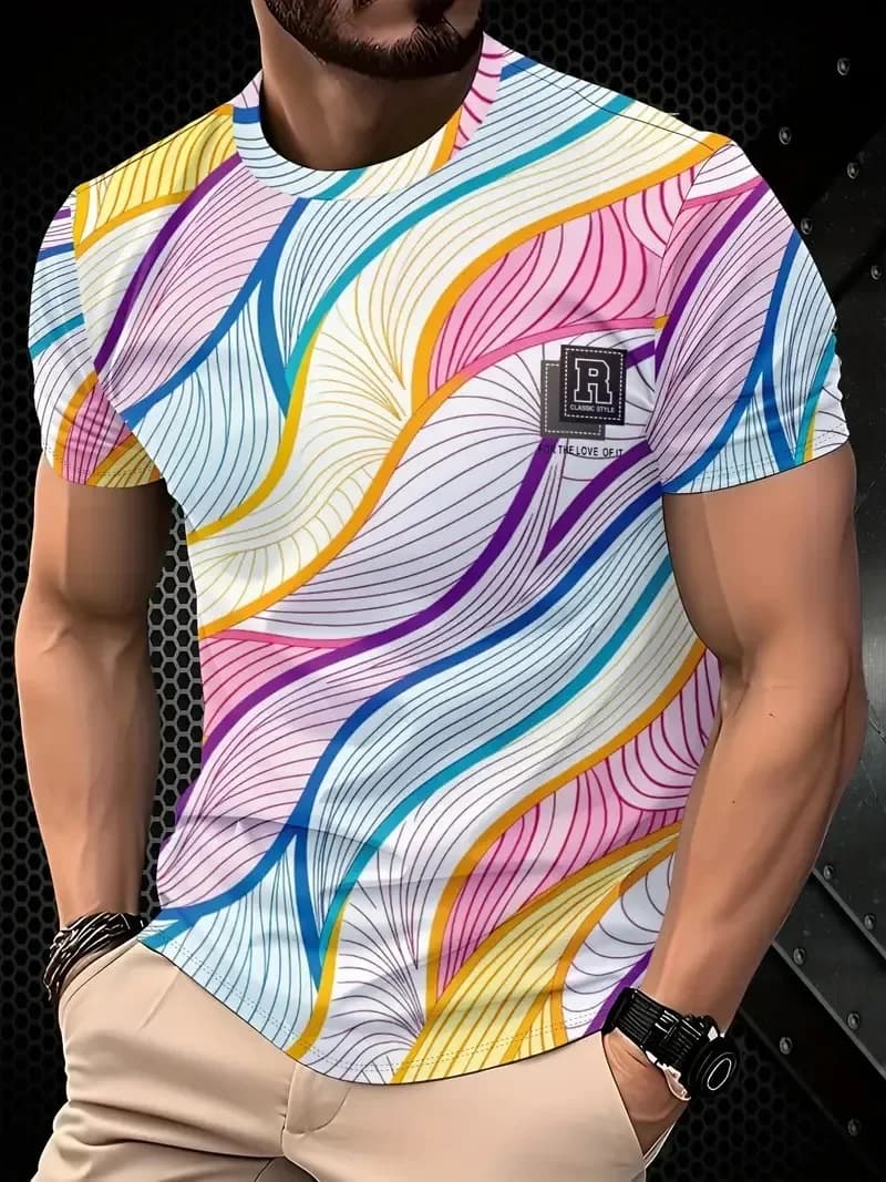 New men's quick-dry tennis T-shirt, 3D printed T-shirt, suitable for short-sleeved wear, and sporty casual men's clothing that p