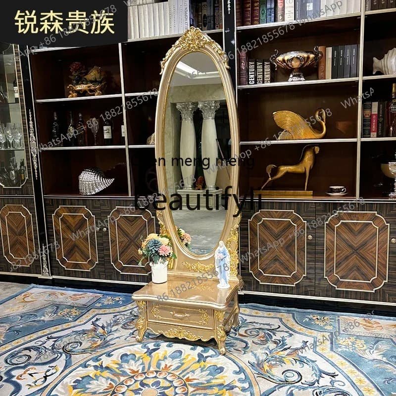 D178  French solid wood full-length mirror luxury carved bedroom with drawers full-body floor makeup mirror