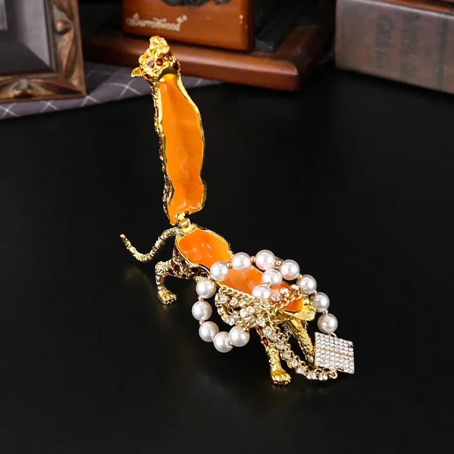 CLL Leopard Jewelry Box Creative Leopard Home Ornament Living Room Tabletop  Flip Ring Earrings Storage
