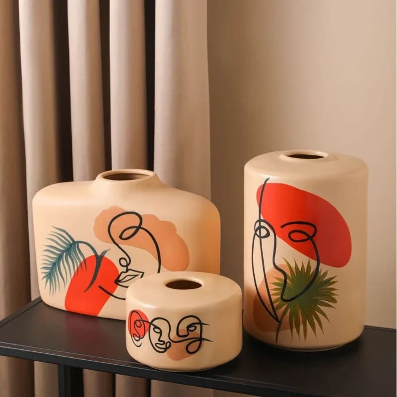 Nordic Ins hand-painted ceramic vase ornaments home living room foyer abstract art decoration creative flower arrangement tool