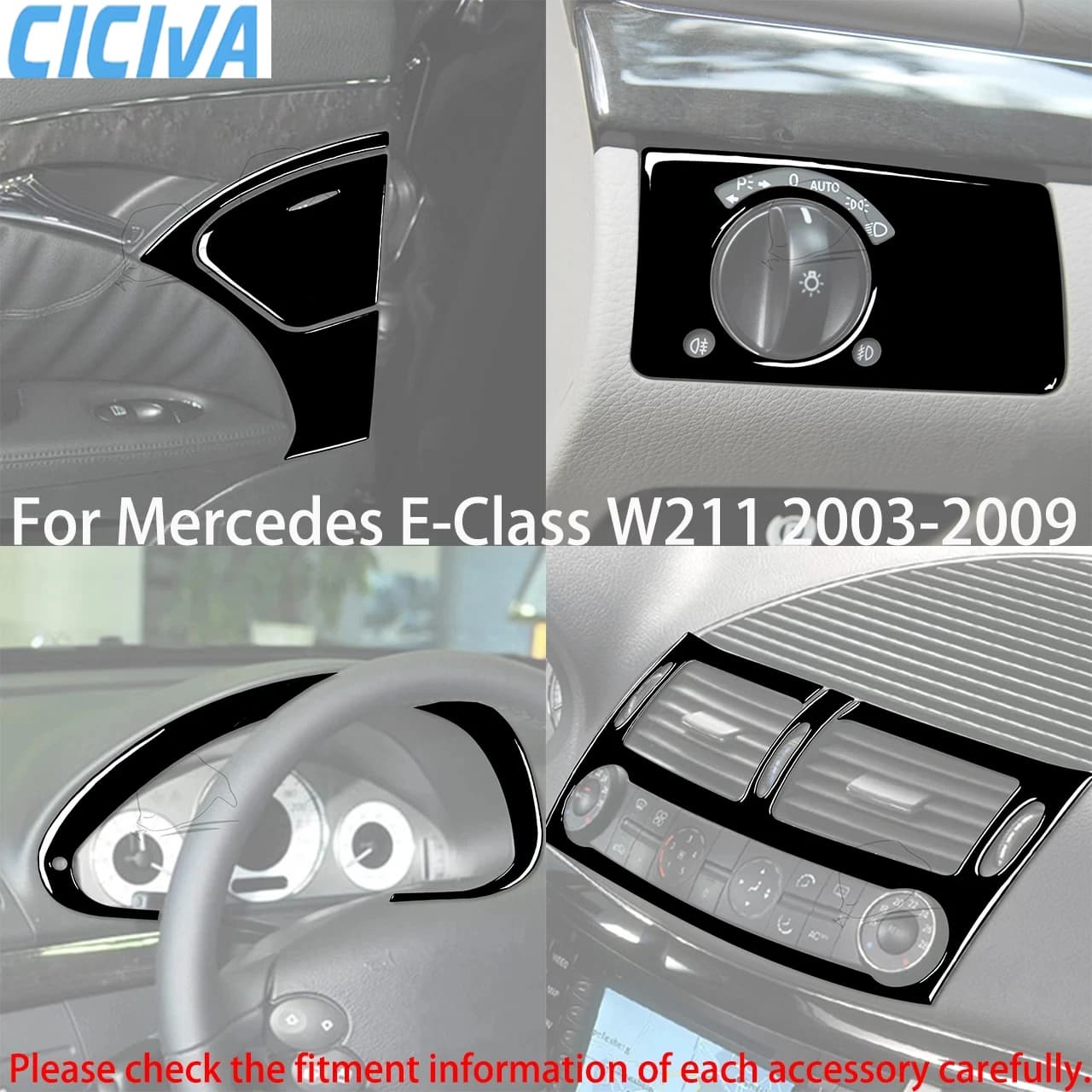 For Mercedes W211 E Class Accessories Interior 2003-2009 Co-pilot Storage  Speedometer Headlight Dashboard Stickers Piano Black