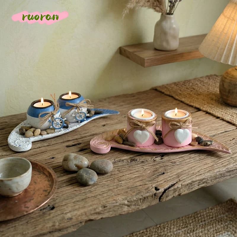 Vintage European Candle Holder Tray Ornament Distressed Finish Home Living Room Bedroom Decoration Prop
