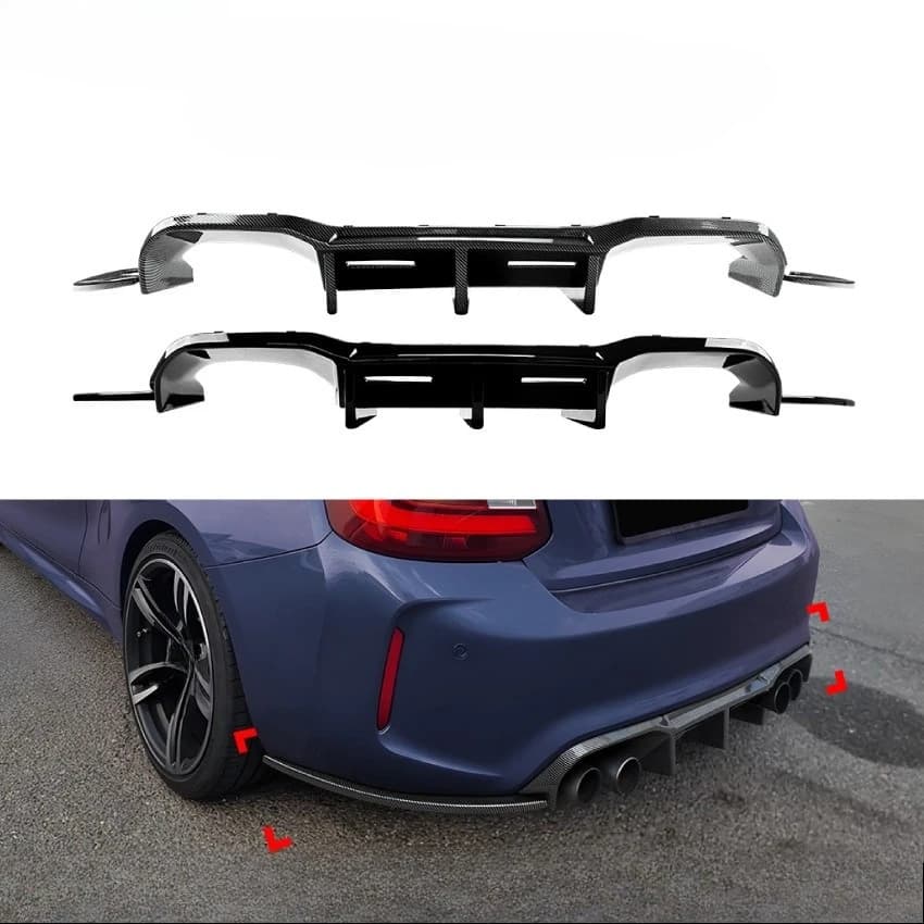 For BMW M2 F87 2016-2021 Rear Lip Rear Bumper Spoiler Rear Diffuser Side Corner Apron Gloss Black Carbon Fiber Look Accessories