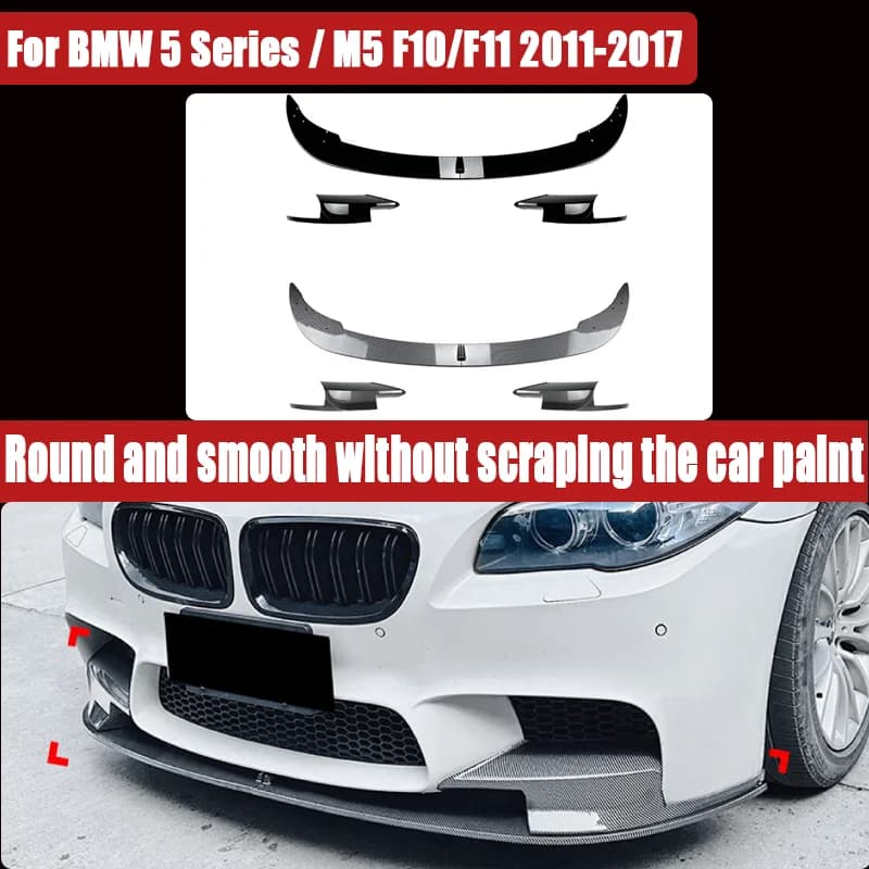 For BMW 5 Series / M5 F10/F11 2011-2017, Front Lip & Corner Shovel Front Bumper Surround Spoiler, Sporty Upgrade, Direct Fit.