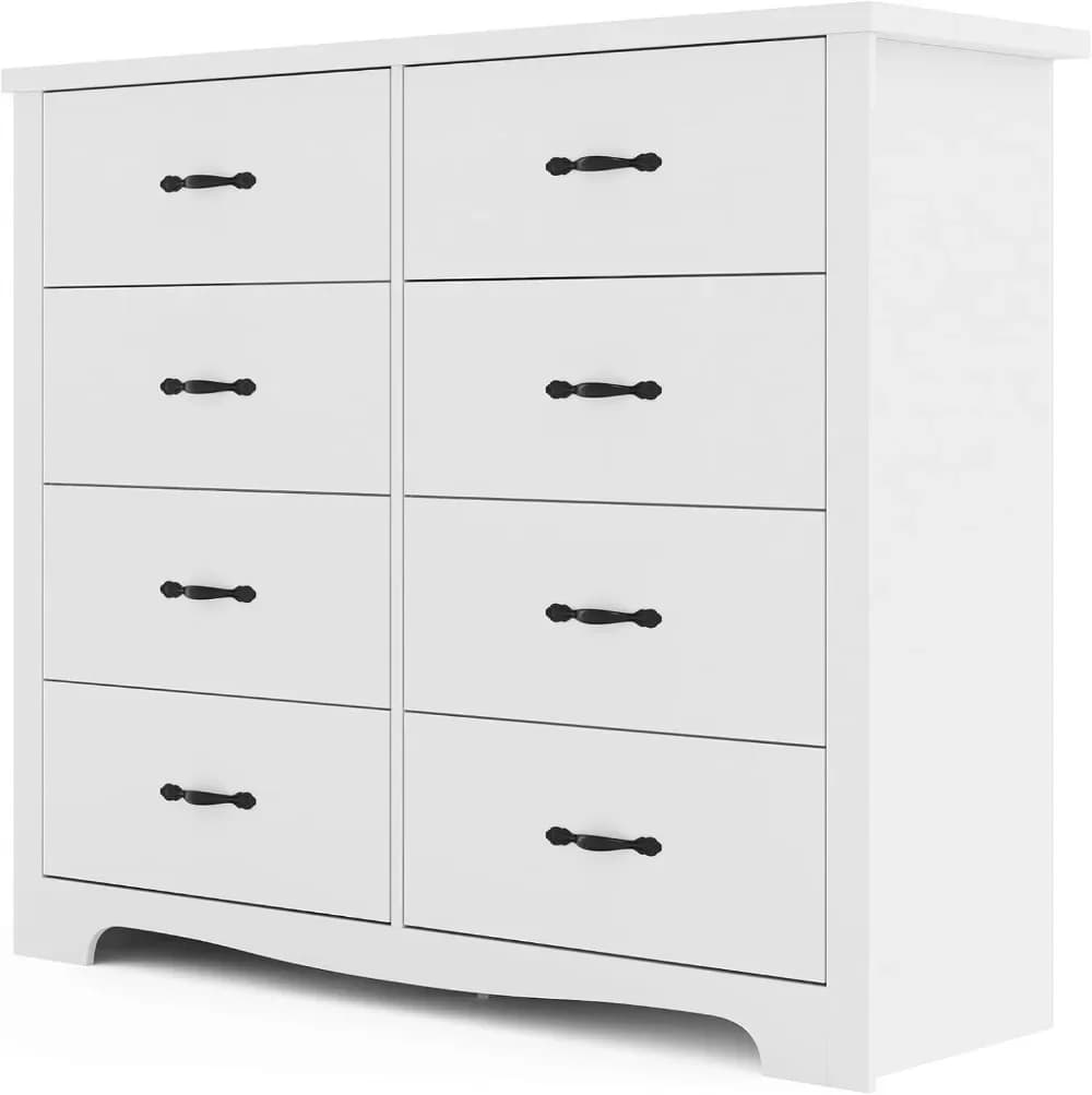 White 8-Drawer Dresser - Modern Bedroom Chest with Wide Drawers, Wood Storage Organizer for Bedroom or Living Room