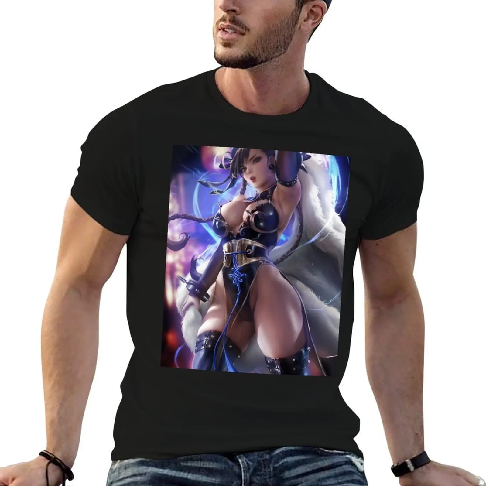 Chun-Li pinup T-Shirt vintage anime shirt graphics t shirt men 100℅ cotton