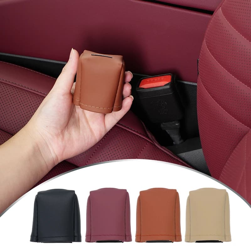 Car Front Fully Wrapped Leather Seatbelt Base Cover Buckle Protector For NO