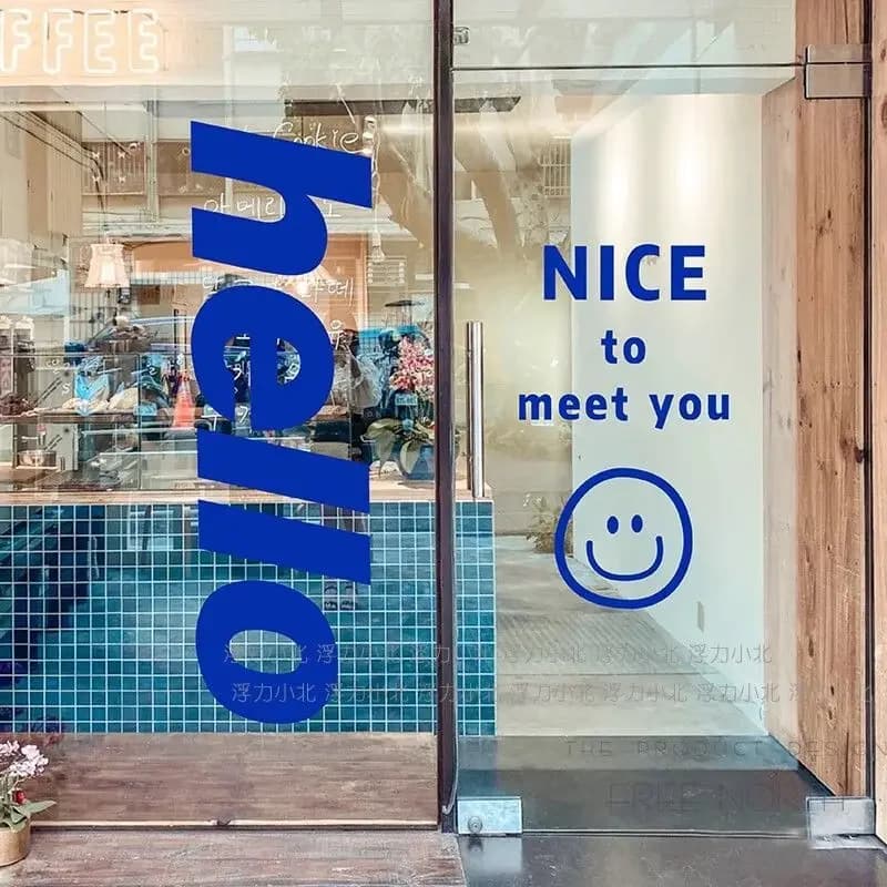 Hello Large-sized English Glass Window Stickers Orange Font Shop Door Decorations Background Anti-collision Wallpaper Stickers