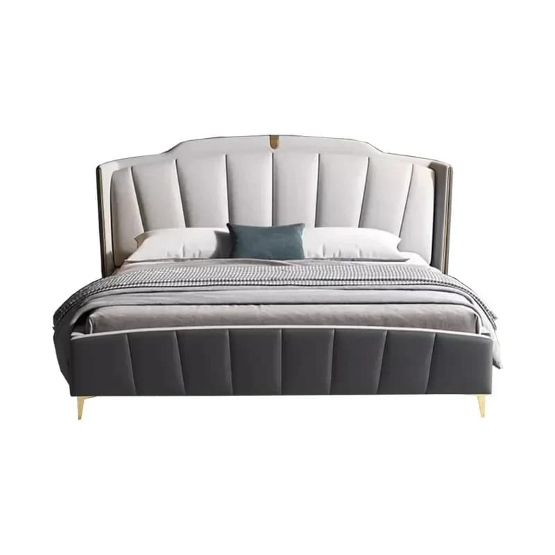 Italian light luxury leather bed modern simplicity