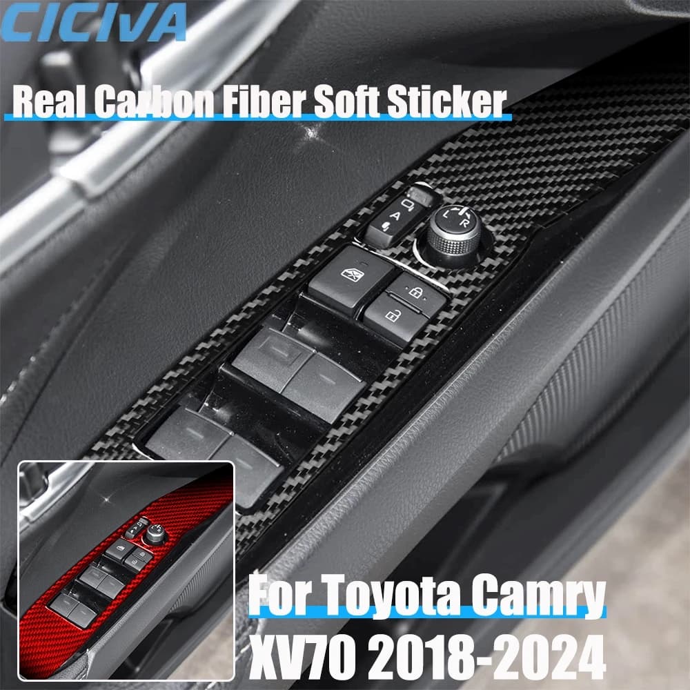 Real Carbon Fiber Car Accessories Front Window Lift Cover Soft Sticker For Toyota Camry XV70 2018 2019 2020 2021 2022 2023 2024