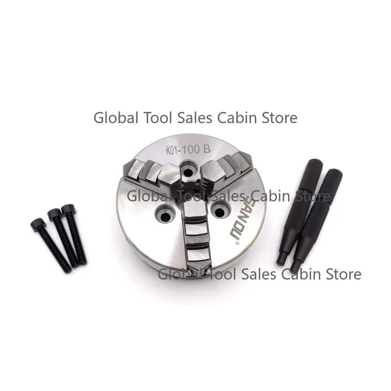 3 Jaws 100mm Manual Lathe Chuck K01-100B Mini Self-Centering Steel Chuck with 2-90mm Clamping Range and M3-M6