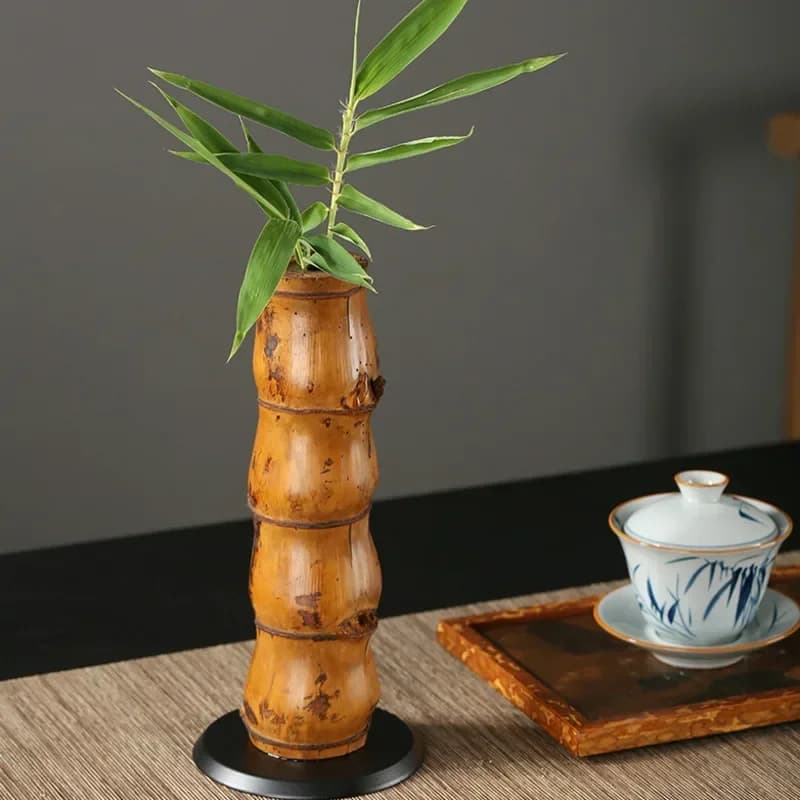 Chinese Bamboo Flower Vase Zen Decorative Big Belly Tea Room Ornament Creative Flower Pot for Home Decor