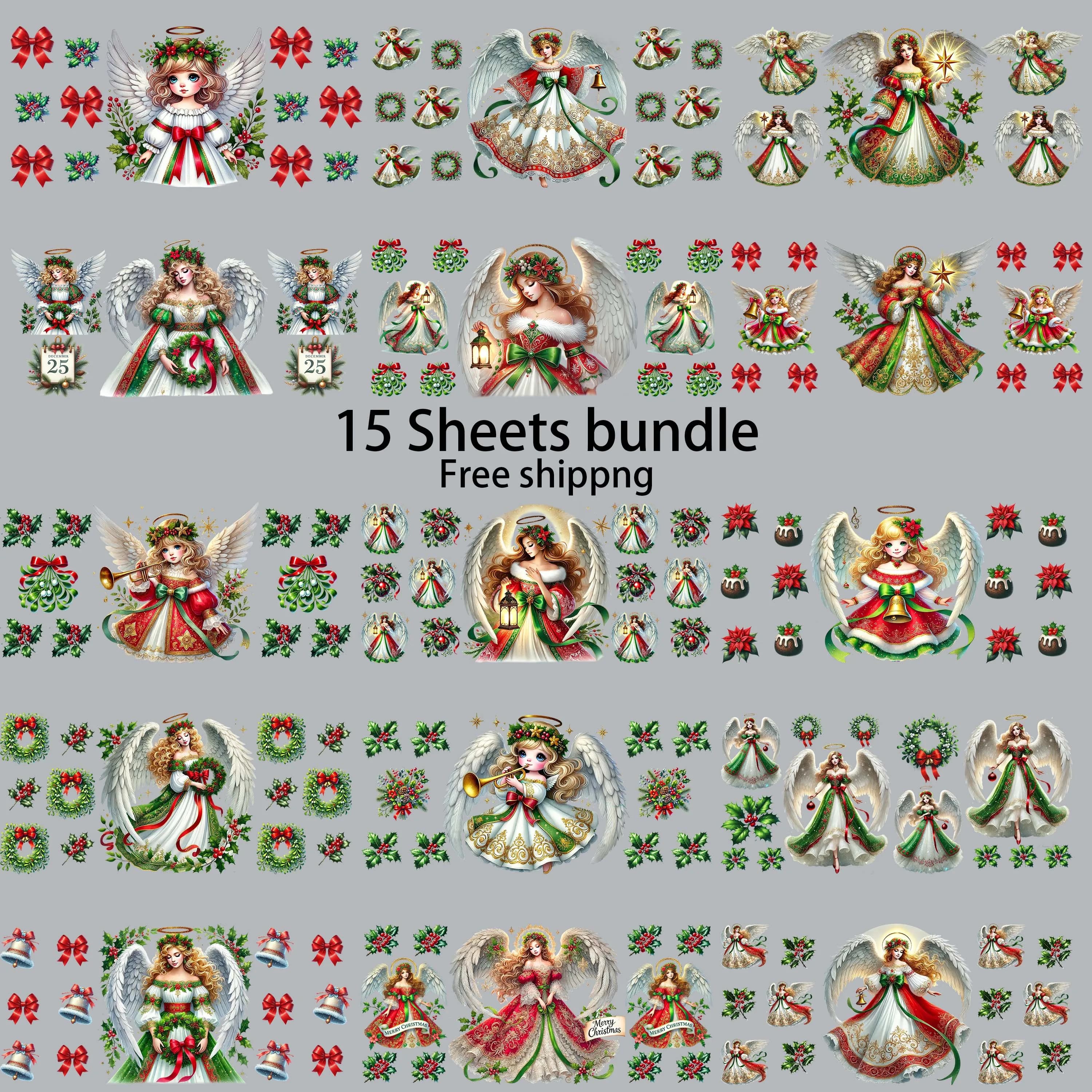 15pcs Merry Christmas Season UV DTF Sticker Waterproof Party Deco DIY Decals 3D transfers uvdtf tumbler stickers uv dtf cup wrap
