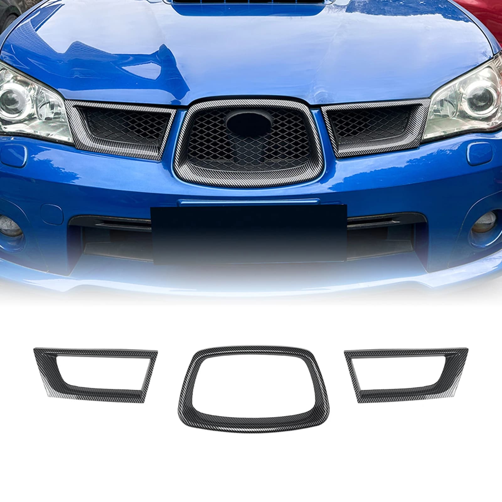 For Subaru Impreza WRX STI 9th 2006-2007 Front Grille Exterior Frame Trim Upper Bumper Hood Grill Mesh Outer Cover Bezel Overlay