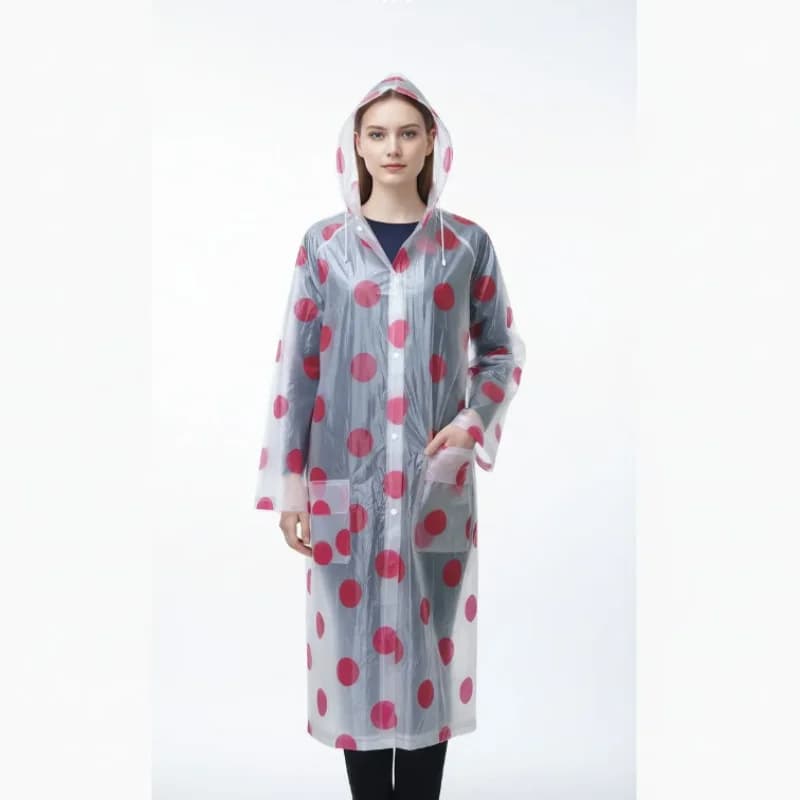 Women PVC Transparent Polka Dot Fashion Raincoat Loose Plastic Hooded Snap Cardigan Outdoor Hiking Waterproof Raincoat Poncho