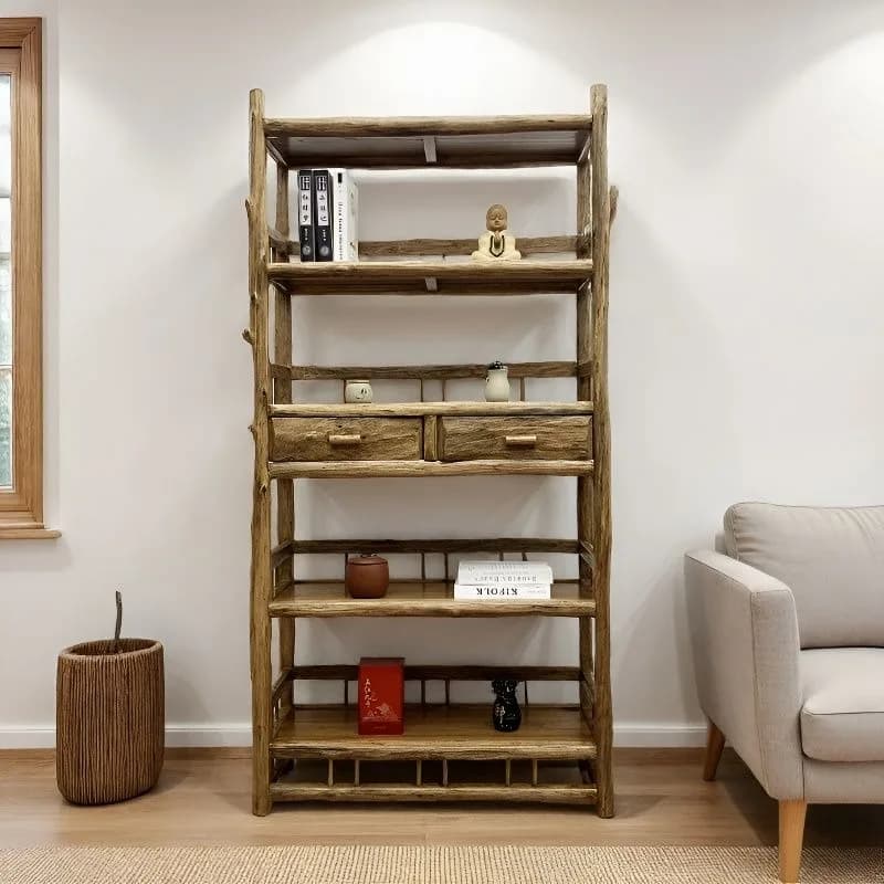 Original ecological bogu shelf pastoral style creative solid wood bookshelf, wooden  room retro style display shelf