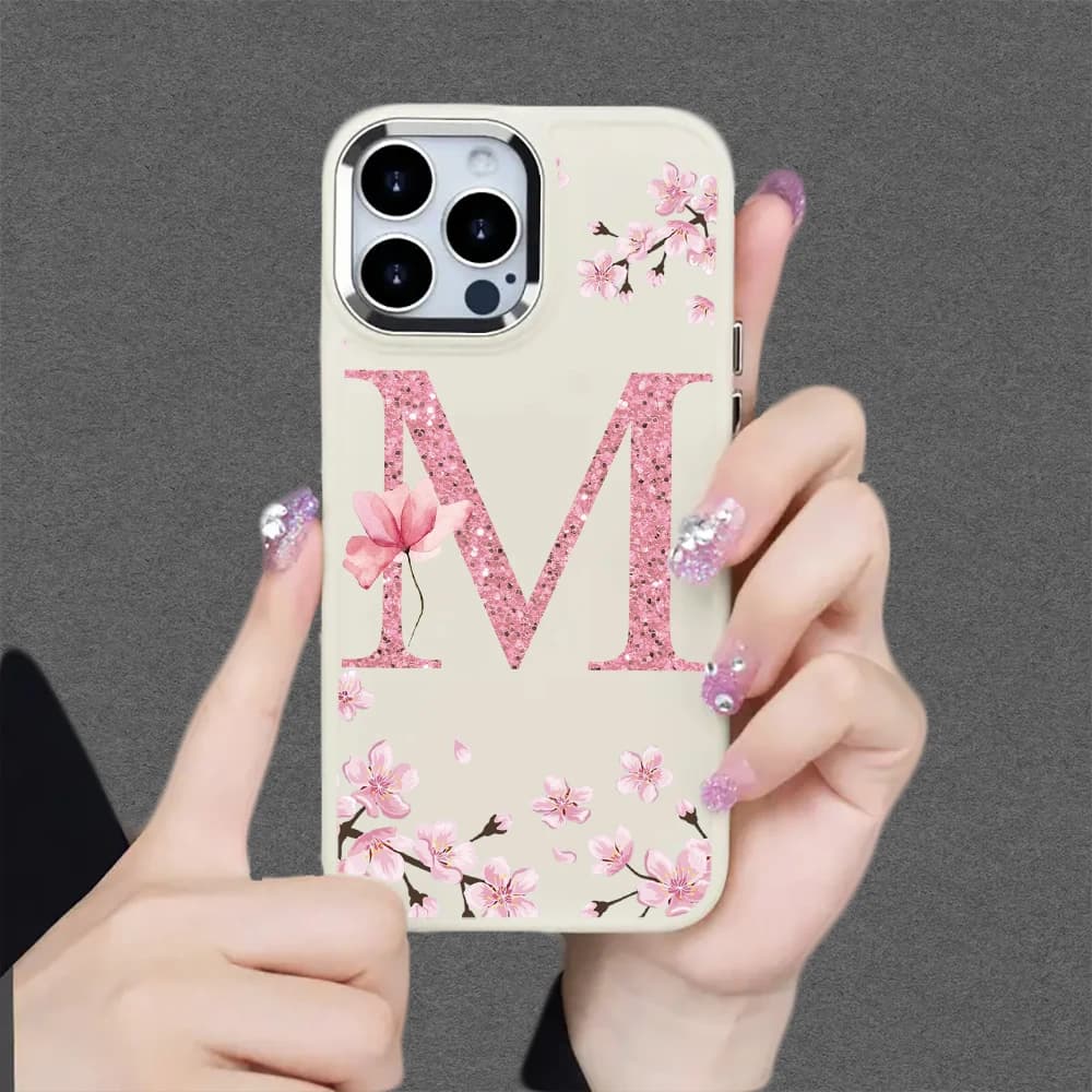 Cherry blossom letters case,suitable for iPhone16Pro Max/iPhone16Pro/iPhone16/iPhone16 Plus to iPhone11 12 13 14 15 series