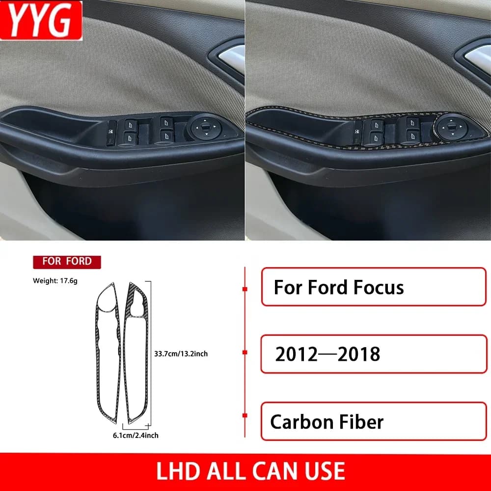 For Ford Focus 2012—2018 Carbon Fiber Car Accessories Front Door Window Lifting Panel Cover Trim Sticker Interior Modification