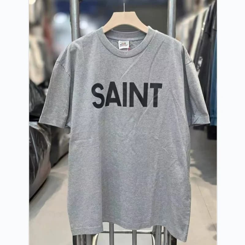 Simple Letter Print Washed Vintage Gray Cotton Polyester Blend Fabric T-Shirt Men Women Loose Short Sleeve T Shirt