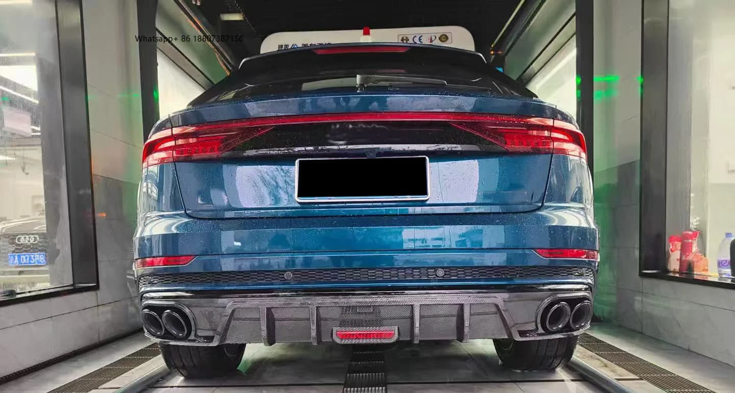 forAudi Q8 Rear Lip & Bumper with Carbon Fiber Dry Carbon Strip Exhaust Cut-Outs-Bolt-On Universal Fitment Protection