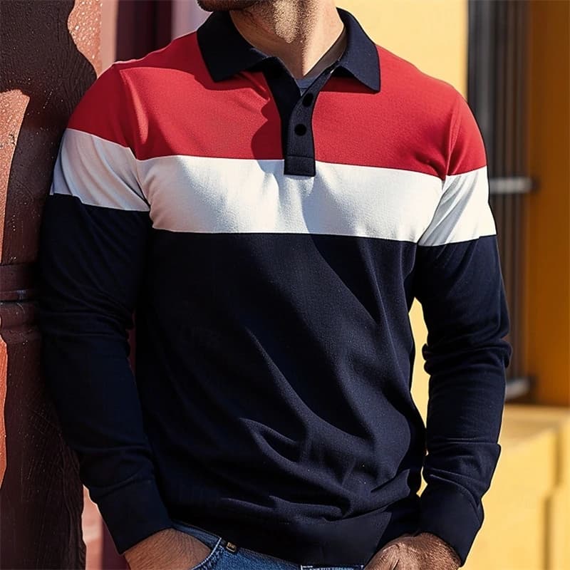 Simple Stripe Pattern Polo Shirt Fashion Casual Mens 3D Printed Long Sleeve Polo T Shirts Loose Spring Autumn Streetwear Tops