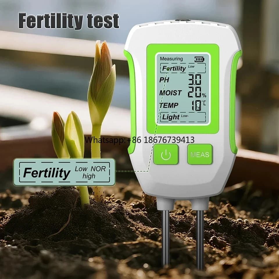 3/5 1 LCD Soil Tester Moisture Meter Double Needle pH Humidity Temperature Fertility Sunlight Gardening Plant Monitor