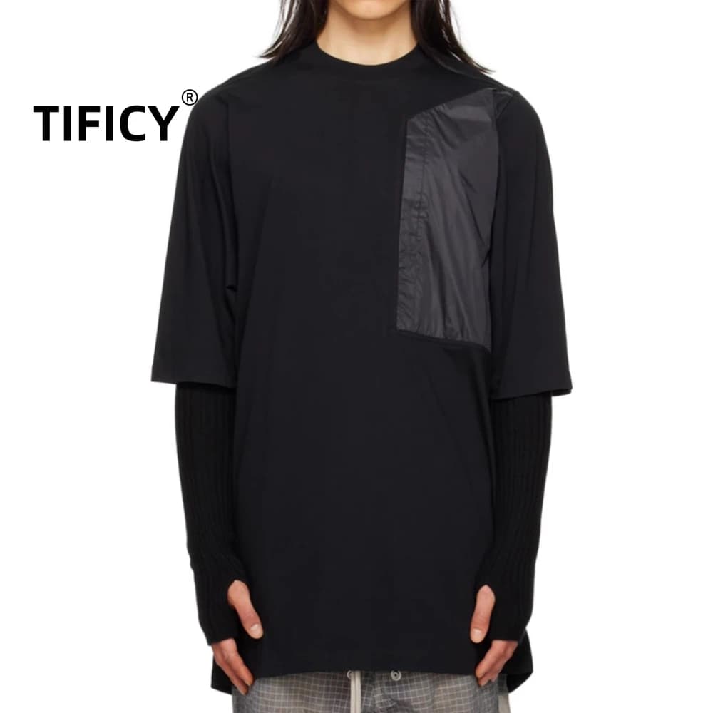High Street Tees T-shirt Men's Summer Cotton Splicing Design Punk Black Loose Teen Half Sleeve Casual Loose Tshirts Tops