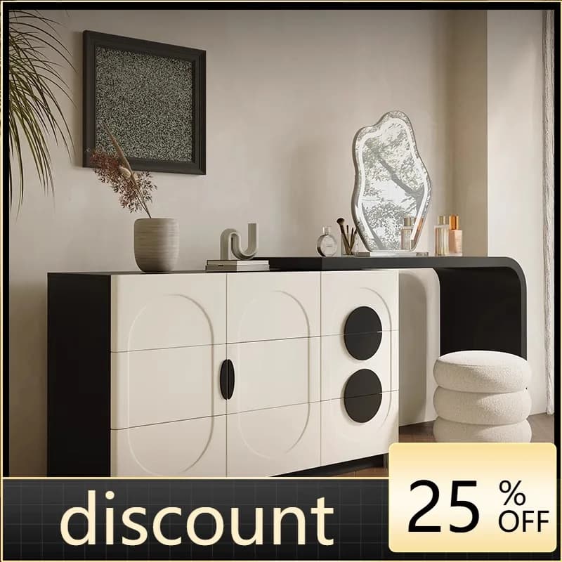 LNN chest integrated bedroom bedside makeup table black and white solid wood dressing cabinet