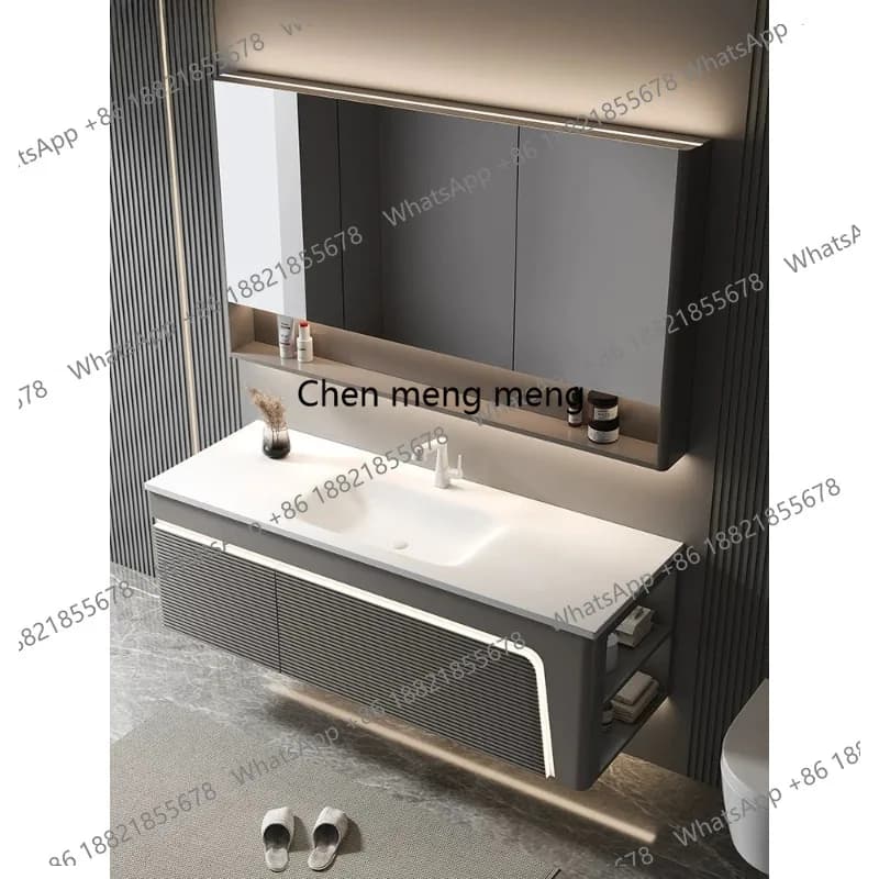 New light luxury style, integrated basin, bathroom cabinet, combined bathroom, hand and face washing, washstand and bathroom.